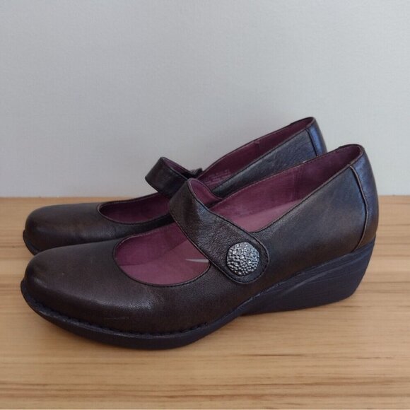 Dansko Adelle Mary Jane Wedge Shoes Brown Leather Hook And Loop Size Eu 41 US 10 - Picture 1 of 10